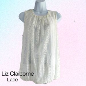 Liz Claiborne Women's Lace Sleeveless Gathered Top White Size Medium